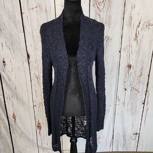 Lucky Brand Long Slim Open Knit Cardigan S Navy Blue Cotton Blend